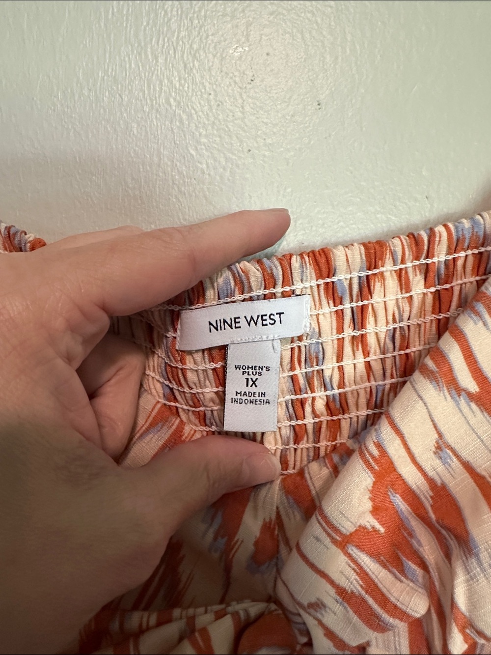 Nine West Orange & White Ikat-Print High-Low Spaghetti Strap Dress - Picture 2 of 5